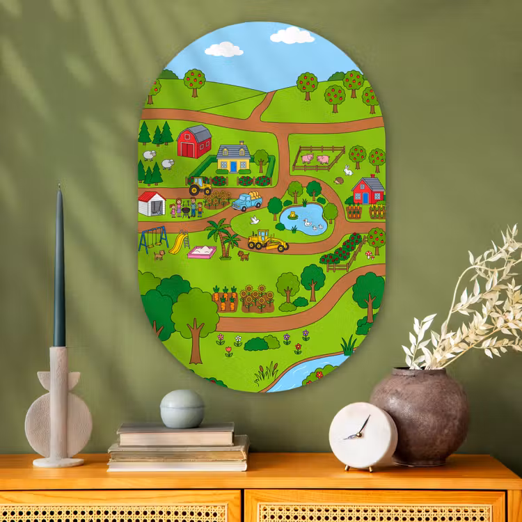 Glasbild Oval - Landleben – Tiere – Cartoon — 2