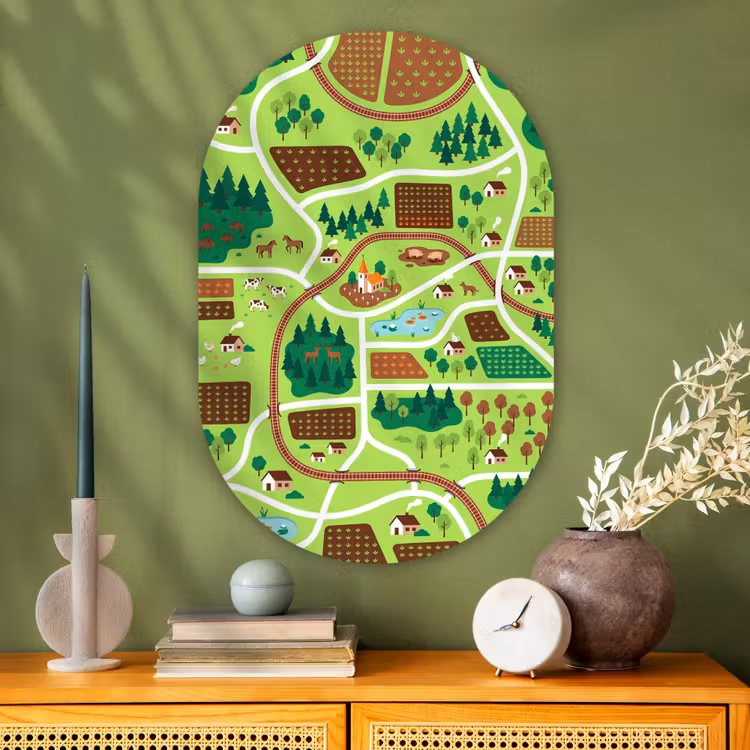 Glasbild Oval - Landschaft – Tiere – Illustration — 2