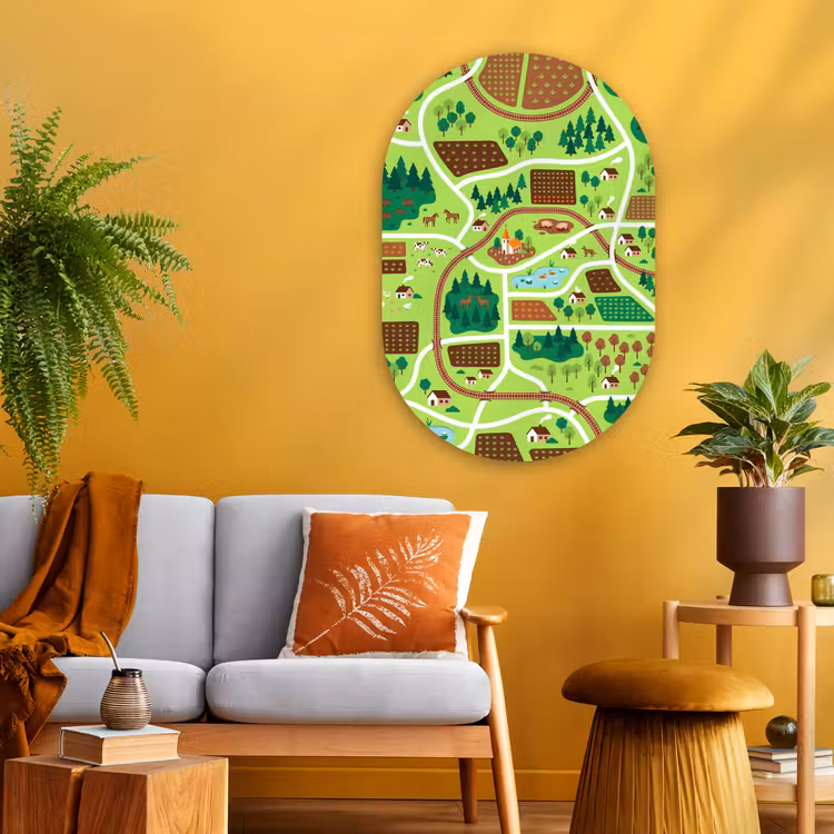 Glasbild Oval - Landschaft – Tiere – Illustration — 3