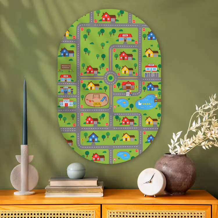 Glasbild Oval - Stadt – Straßen – Karikatur — 2