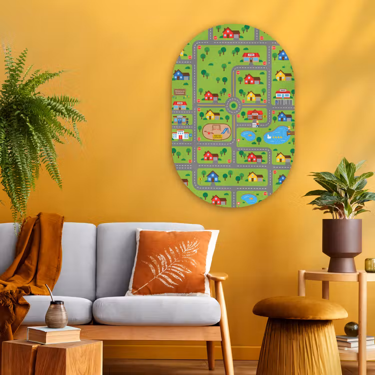 Glasbild Oval - Stadt – Straßen – Karikatur — 3