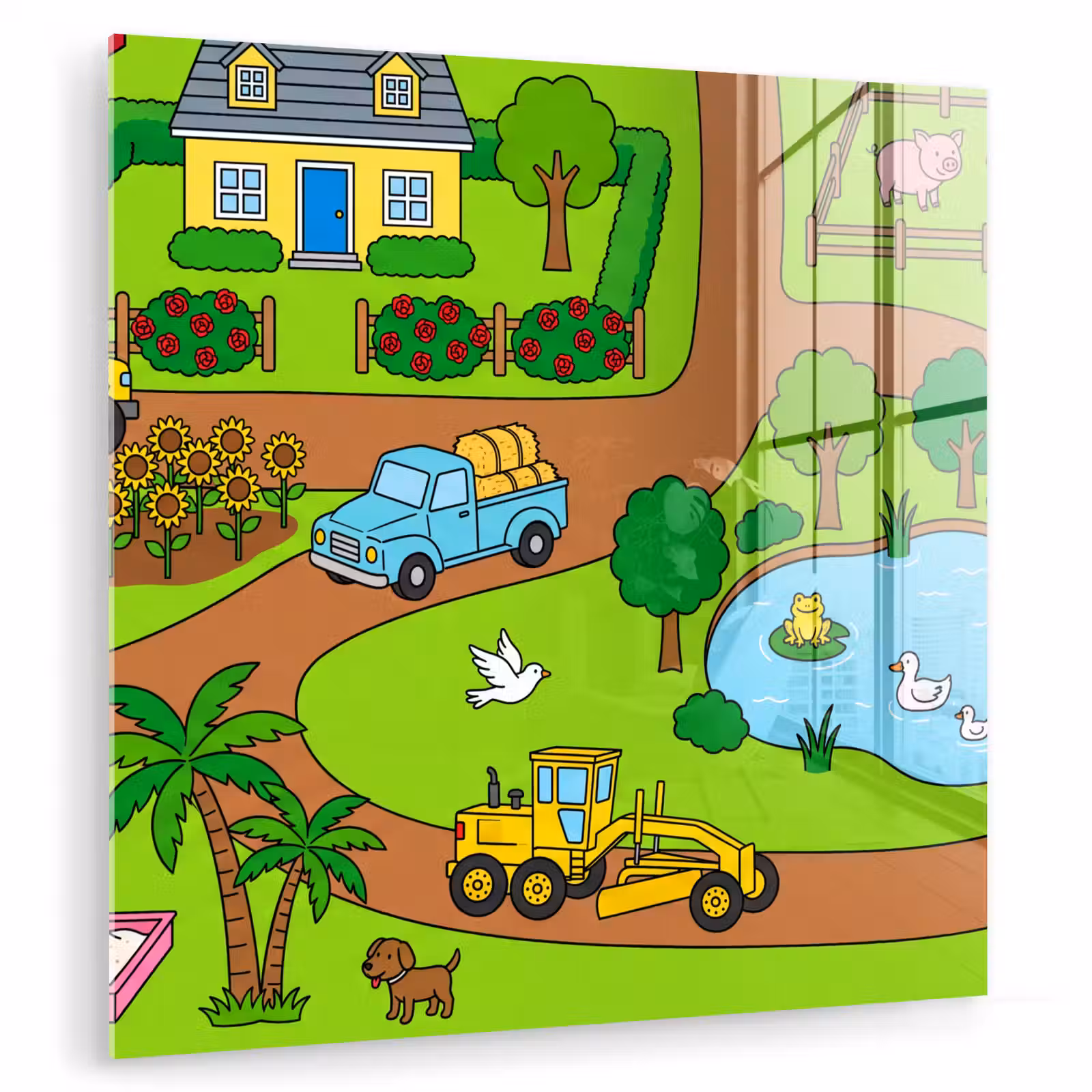 Glasbild - Landleben – Tiere – Cartoon — 1