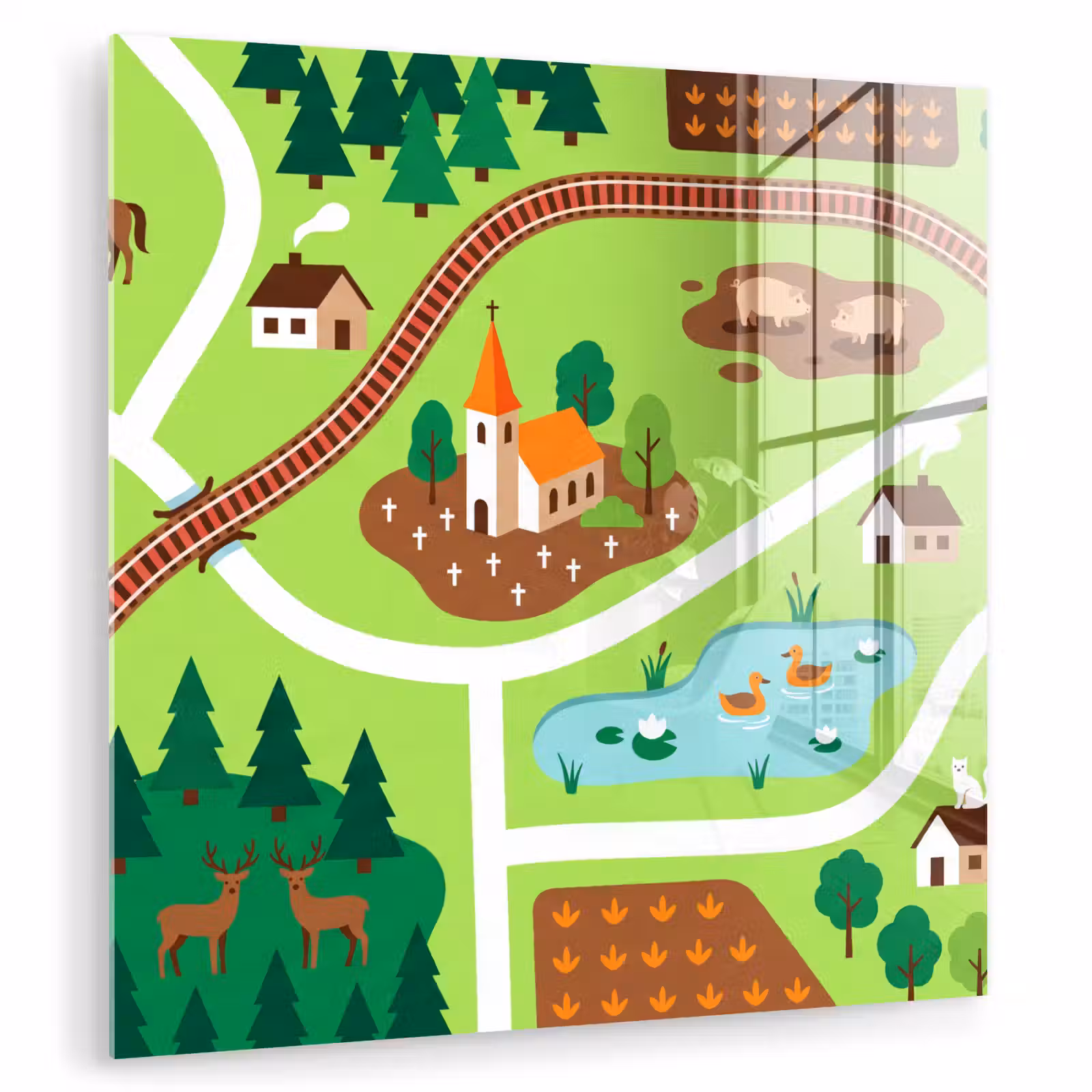 Glasbild - Landschaft – Tiere – Illustration — 1
