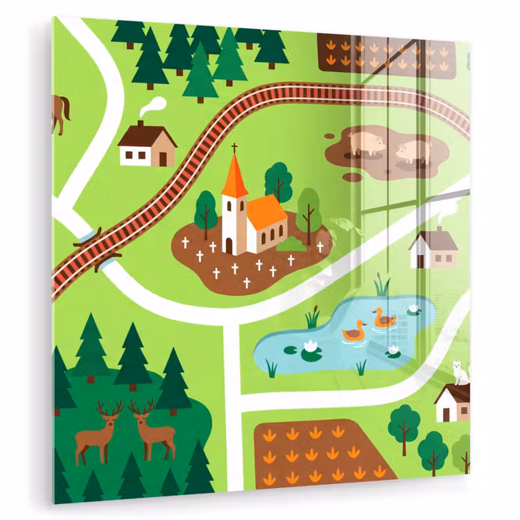 Glasbild - Landschaft – Tiere – Illustration — 1
