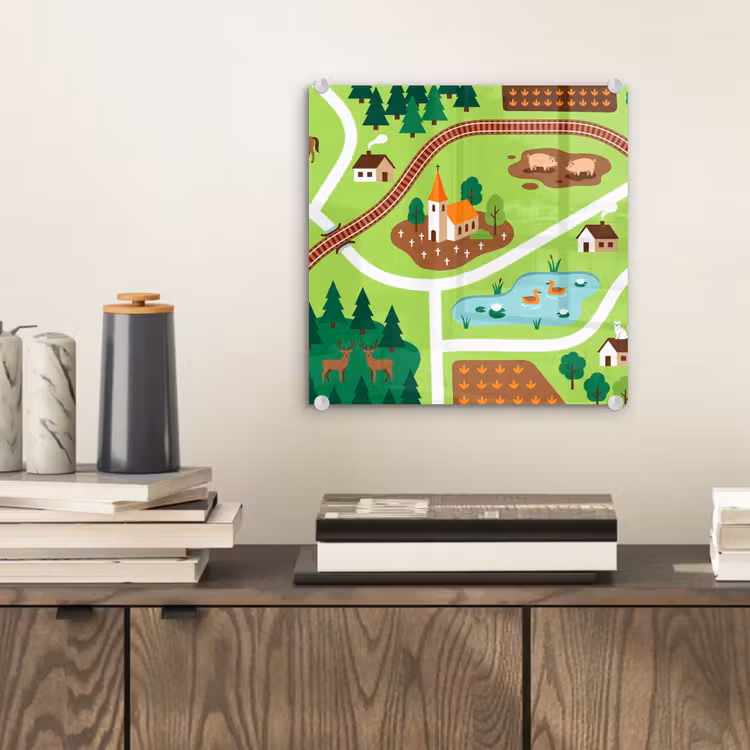 Glasbild - Landschaft – Tiere – Illustration — 2