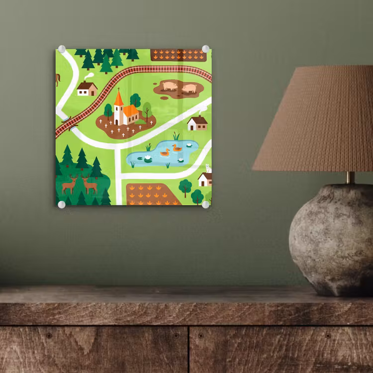 Glasbild - Landschaft – Tiere – Illustration — 4