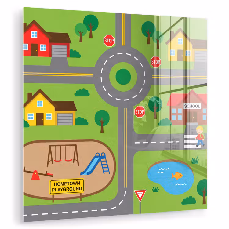 Glasbild - Stadt – Straßen – Karikatur — 1