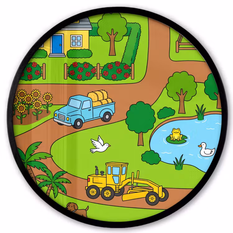 Poster im Rahmen Rund - Landleben – Tiere – Cartoon — 1