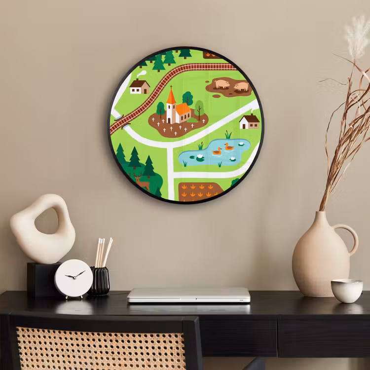 Poster im Rahmen Rund - Landschaft – Tiere – Illustration — 3