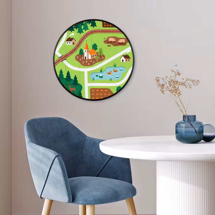 Poster im Rahmen Rund - Landschaft – Tiere – Illustration — 4