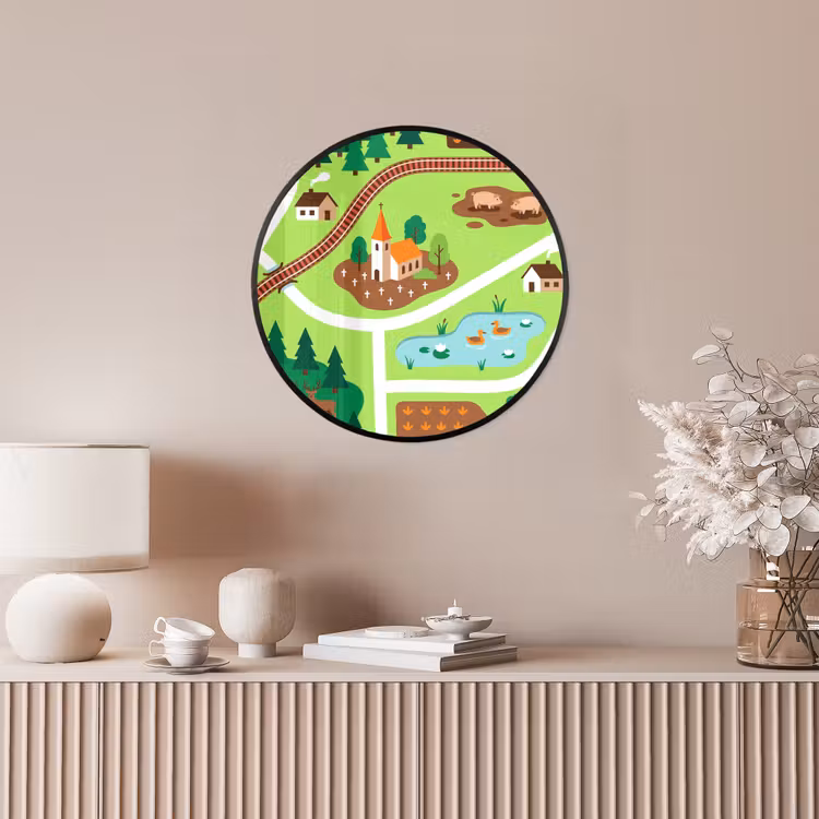 Poster im Rahmen Rund - Landschaft – Tiere – Illustration — 5