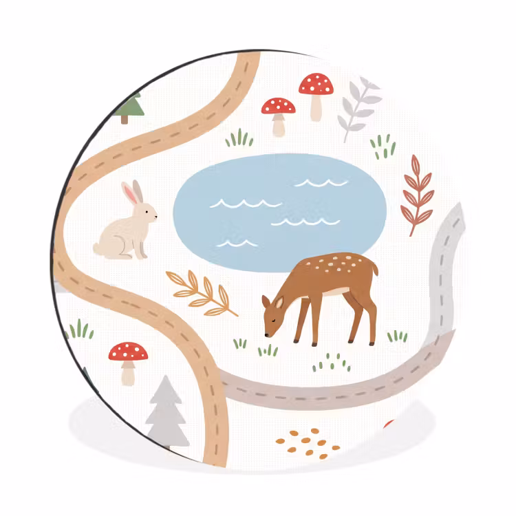 Alu-Dibond-Bild Rund - Tiere – Wald – Illustration — 1