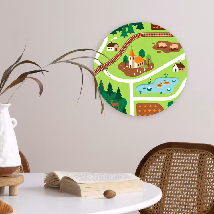 Glasbild Rund - Landschaft – Tiere – Illustration — 4