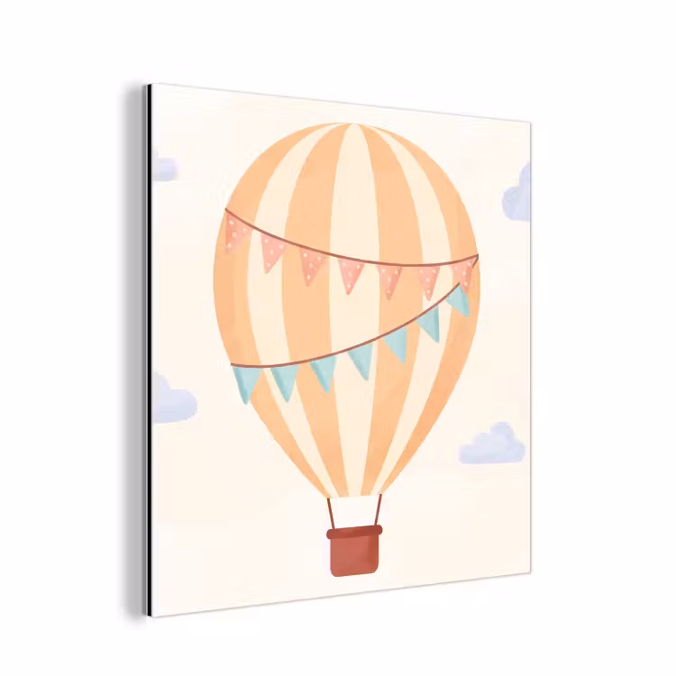 Alu-Dibond-Bild - Heißluftballon – Wolken – Illustration – Sanft – Kinderzimmer — 1