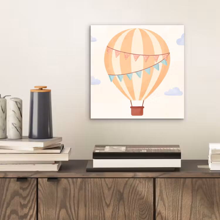 Alu-Dibond-Bild - Heißluftballon – Wolken – Illustration – Sanft – Kinderzimmer — 2