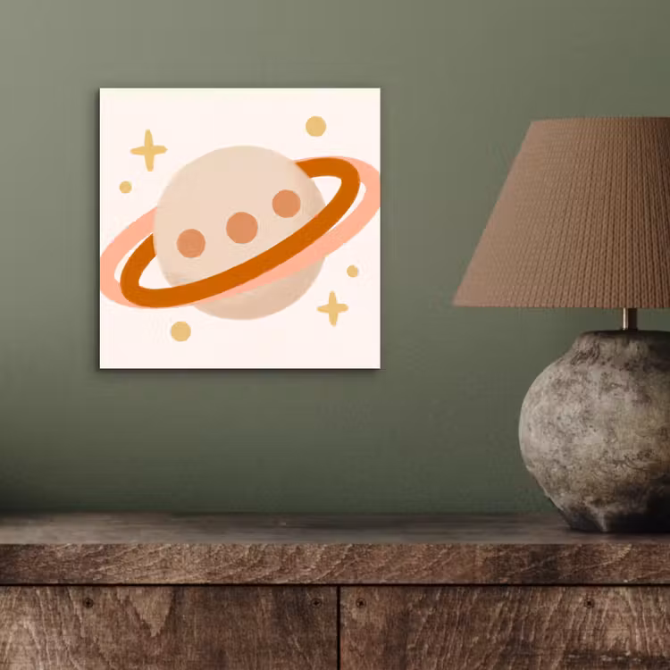 Alu-Dibond-Bild - Planet – Ringe – Weltraum – Illustration – Beige — 3