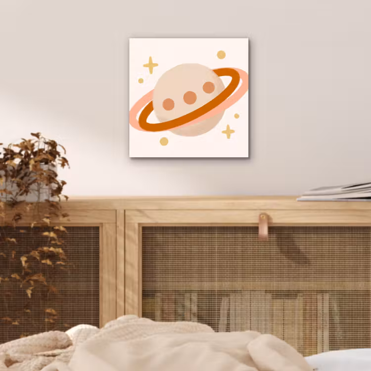 Alu-Dibond-Bild - Planet – Ringe – Weltraum – Illustration – Beige — 4