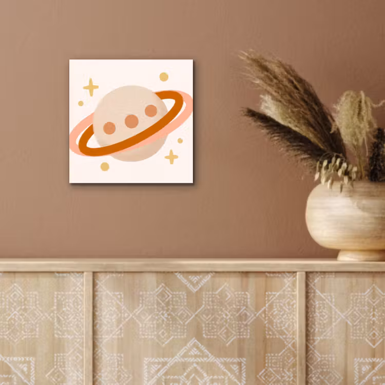 Alu-Dibond-Bild - Planet – Ringe – Weltraum – Illustration – Beige — 5