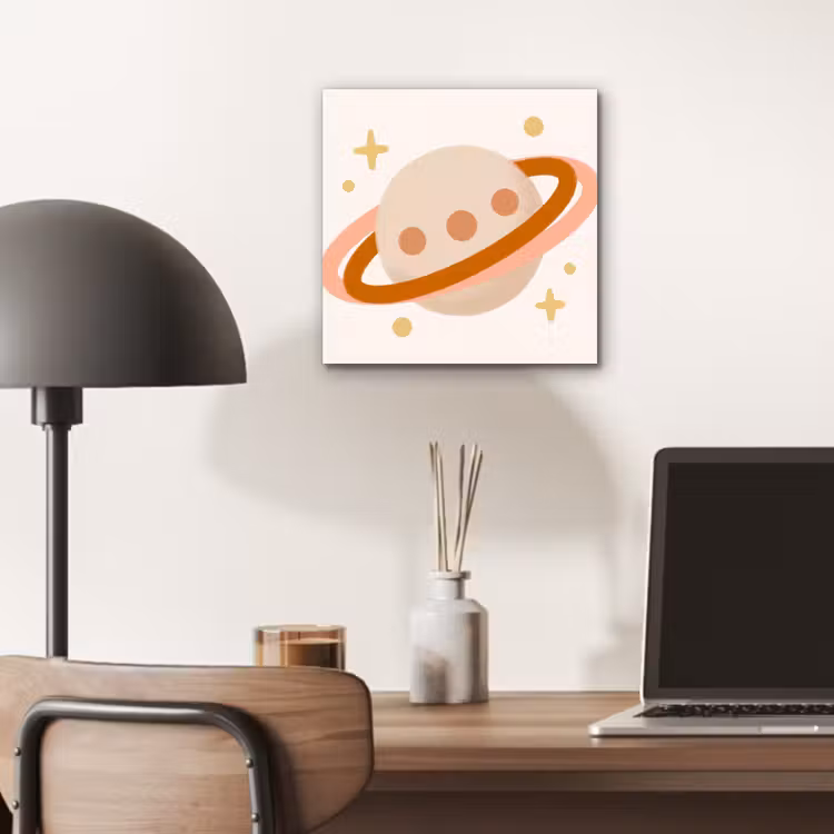 Alu-Dibond-Bild - Planet – Ringe – Weltraum – Illustration – Beige — 6