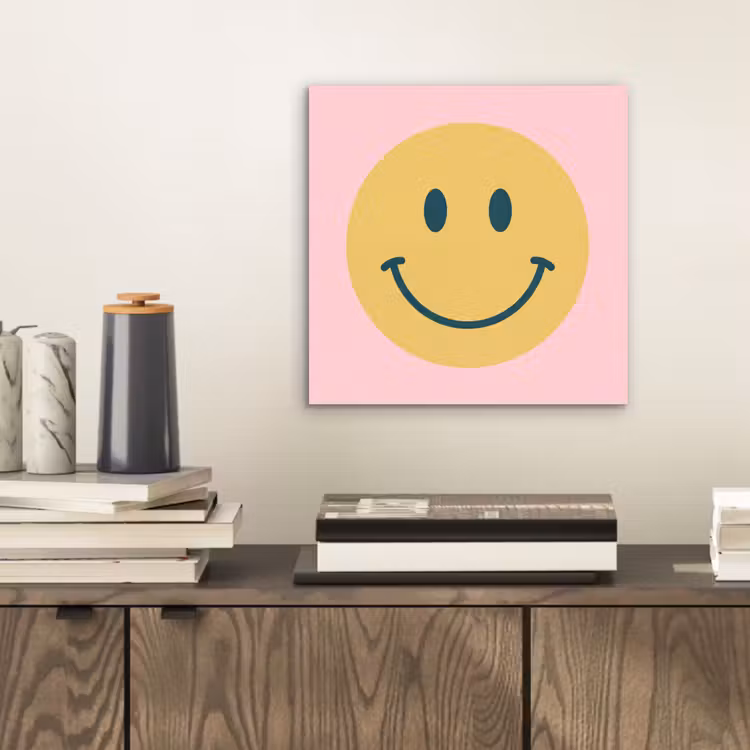 Alu-Dibond-Bild - Smiley – Gelb – Rosa – Symbol – Minimalistisch — 2