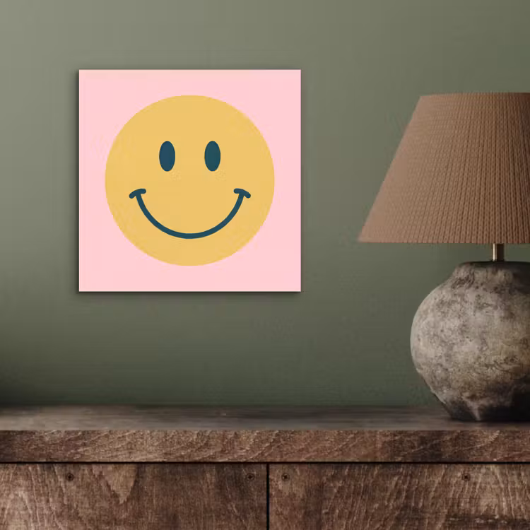 Alu-Dibond-Bild - Smiley – Gelb – Rosa – Symbol – Minimalistisch — 3