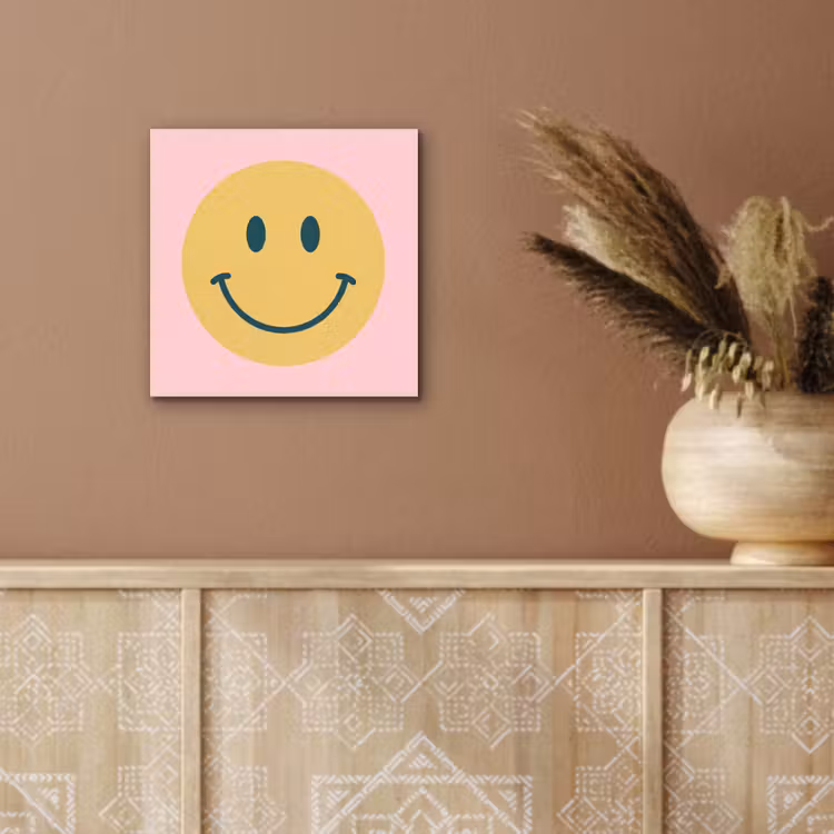 Alu-Dibond-Bild - Smiley – Gelb – Rosa – Symbol – Minimalistisch — 5