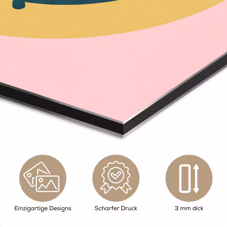 Alu-Dibond-Bild - Smiley – Gelb – Rosa – Symbol – Minimalistisch — 7