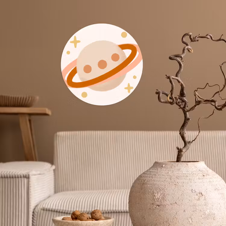 Runde Tapete - Planet – Ringe – Weltraum – Illustration – Beige — 2