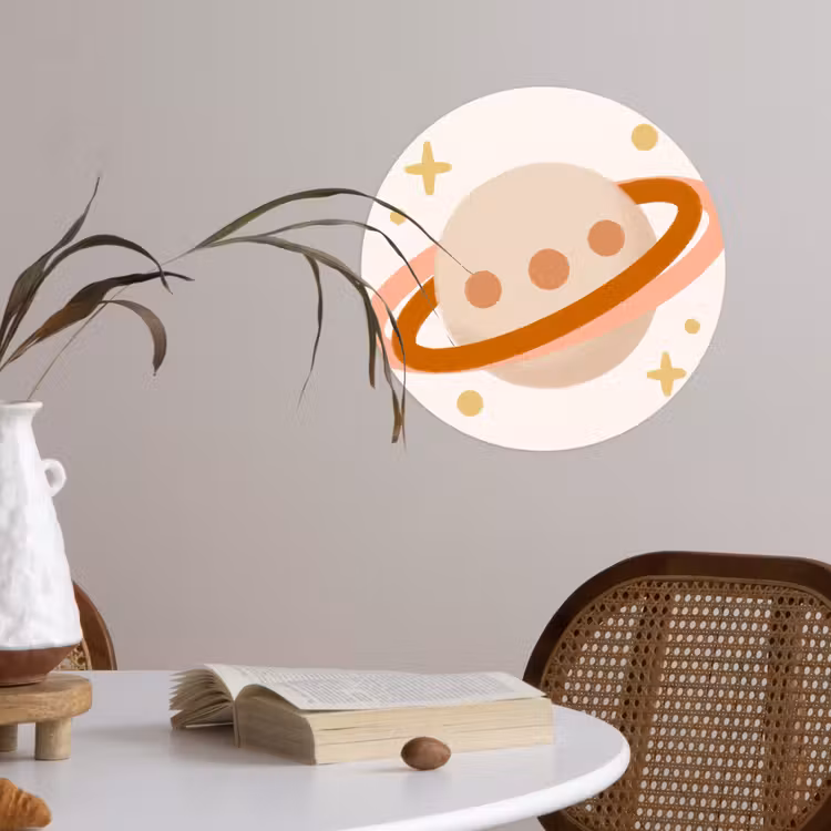 Runde Tapete - Planet – Ringe – Weltraum – Illustration – Beige — 4