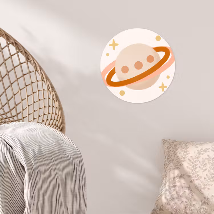 Runde Tapete - Planet – Ringe – Weltraum – Illustration – Beige — 5