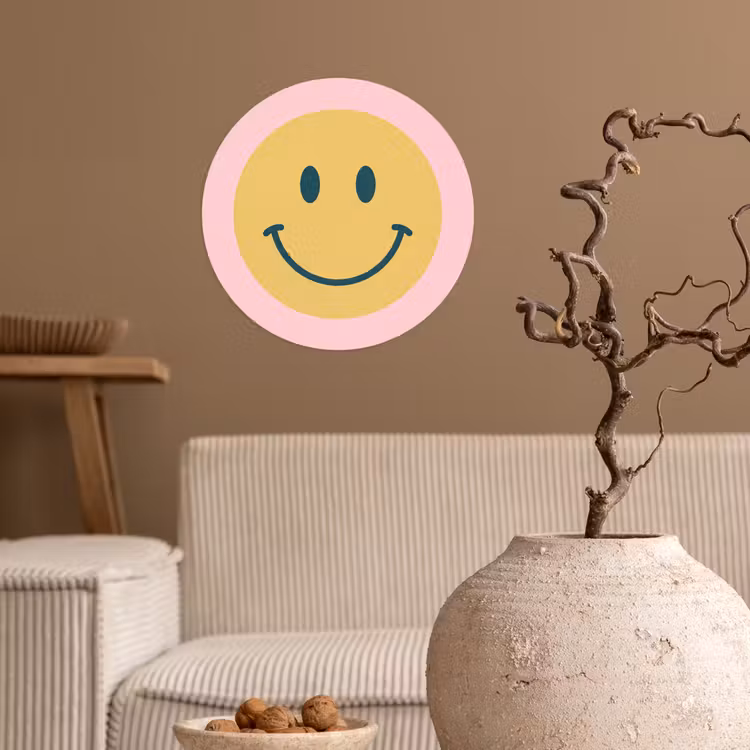 Runde Tapete - Smiley – Gelb – Rosa – Symbol – Minimalistisch — 2