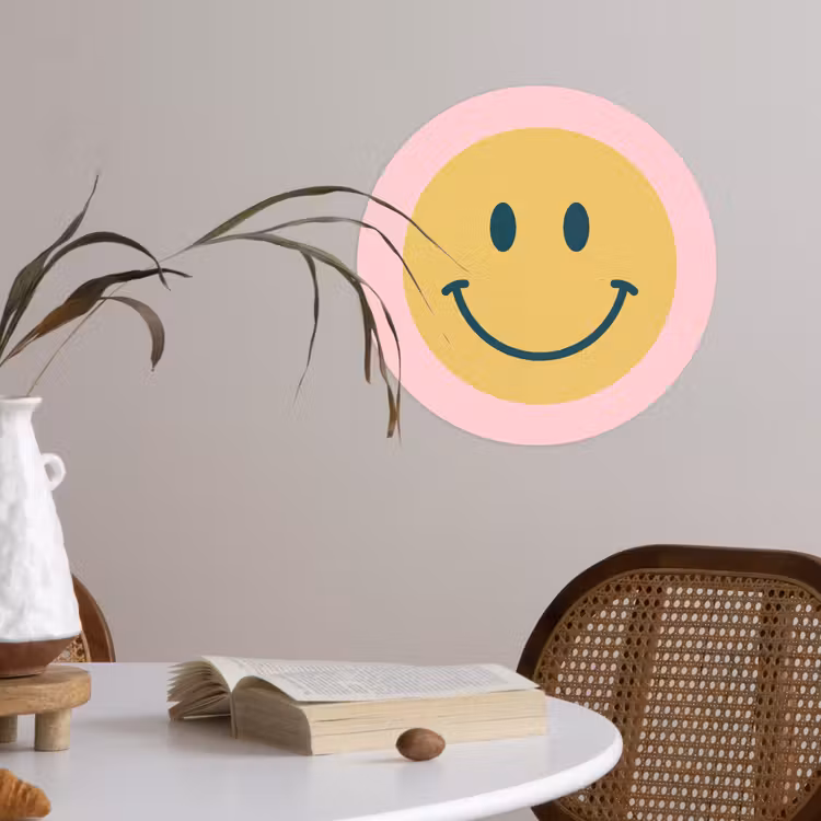 Runde Tapete - Smiley – Gelb – Rosa – Symbol – Minimalistisch — 4