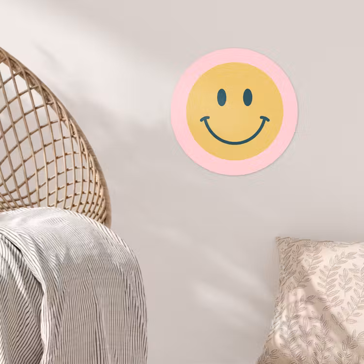 Runde Tapete - Smiley – Gelb – Rosa – Symbol – Minimalistisch — 5