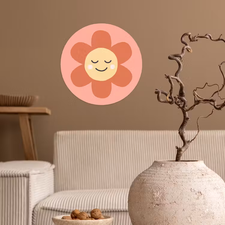 Runde Tapete - Blumen – Zeichentrickfilm – Kind – Rosa — 2