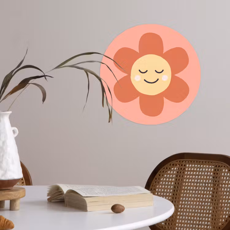 Runde Tapete - Blumen – Zeichentrickfilm – Kind – Rosa — 4