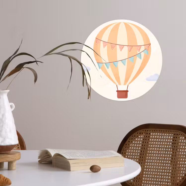 Runde Tapete - Heißluftballon – Wolken – Illustration – Sanft – Kinderzimmer — 4