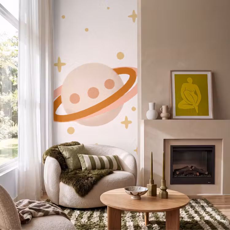 Tapete - Planet – Ringe – Weltraum – Illustration – Beige — 1