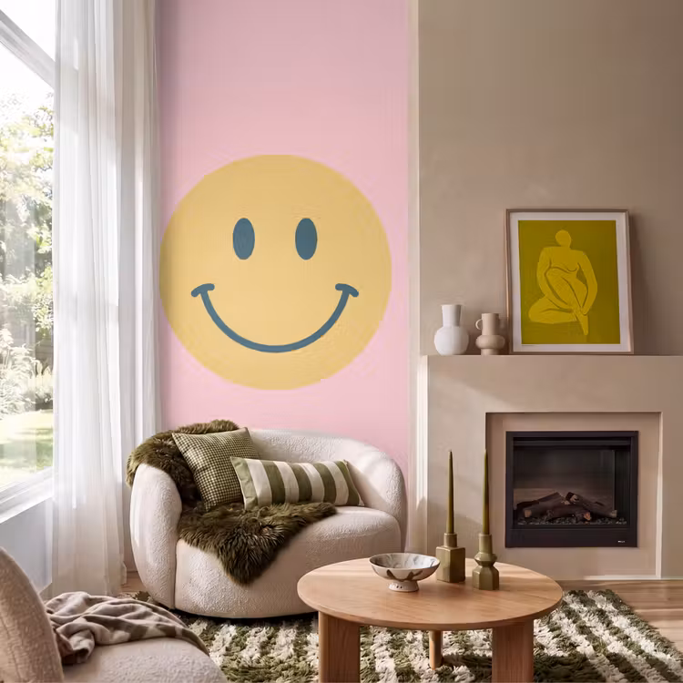 Tapete - Smiley – Gelb – Rosa – Symbol – Minimalistisch — 1