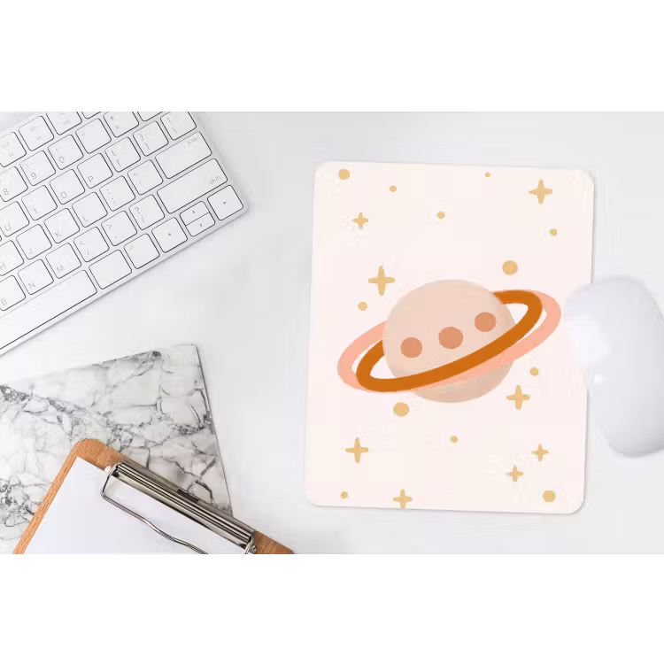 Mauspad - Planet – Ringe – Weltraum – Illustration – Beige — 4
