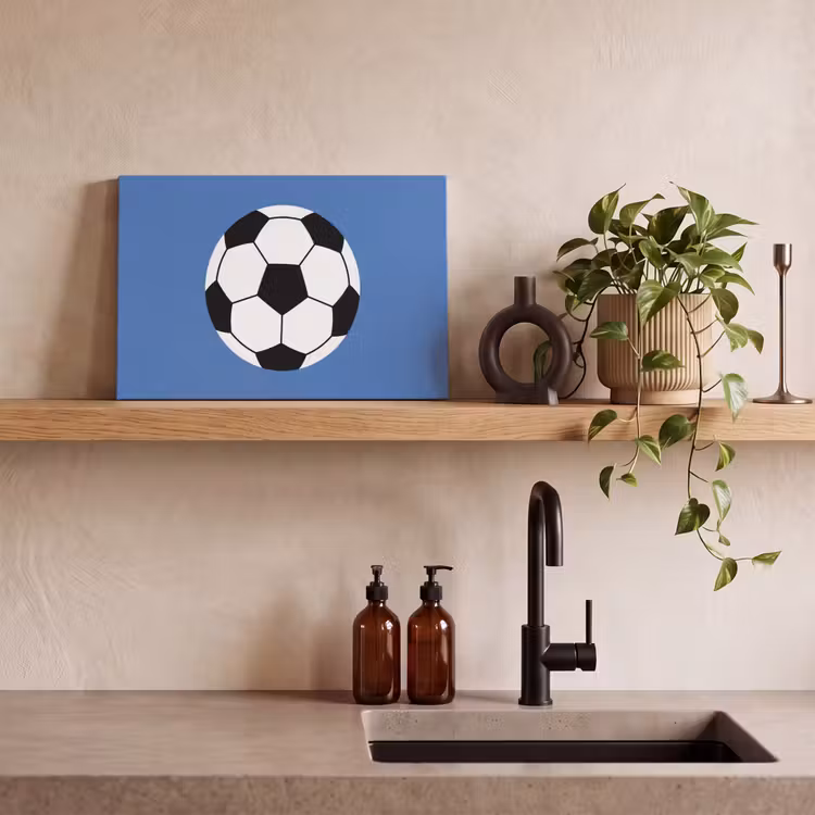 Leinwandbild - Fußball – Schwarz-Weiß – Sport – Illustration – Blau — 3