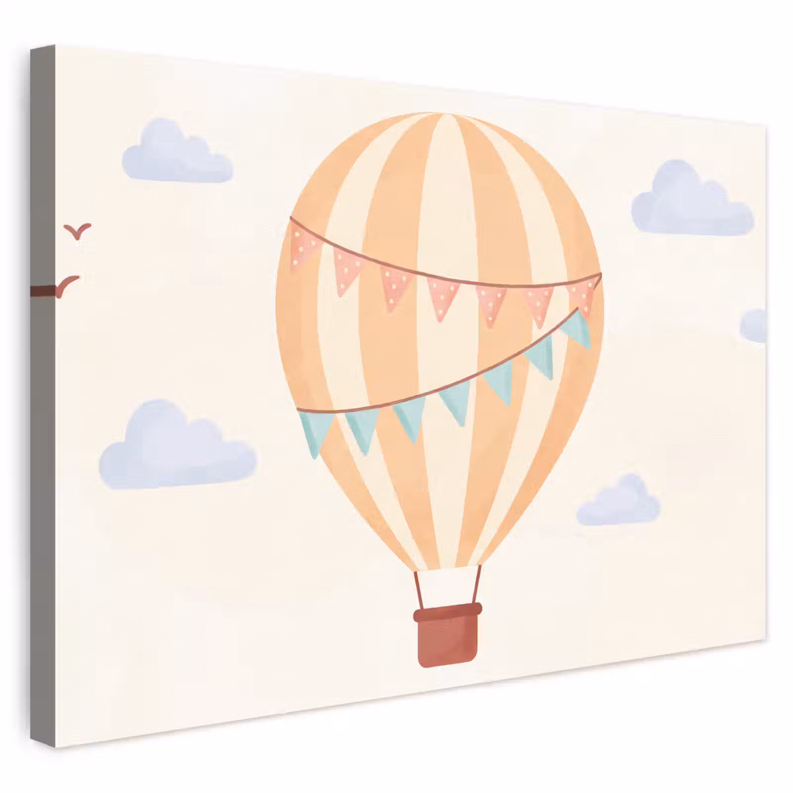 Leinwandbild - Heißluftballon – Wolken – Illustration – Sanft – Kinderzimmer — 1