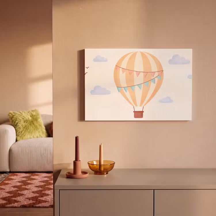Leinwandbild - Heißluftballon – Wolken – Illustration – Sanft – Kinderzimmer — 2