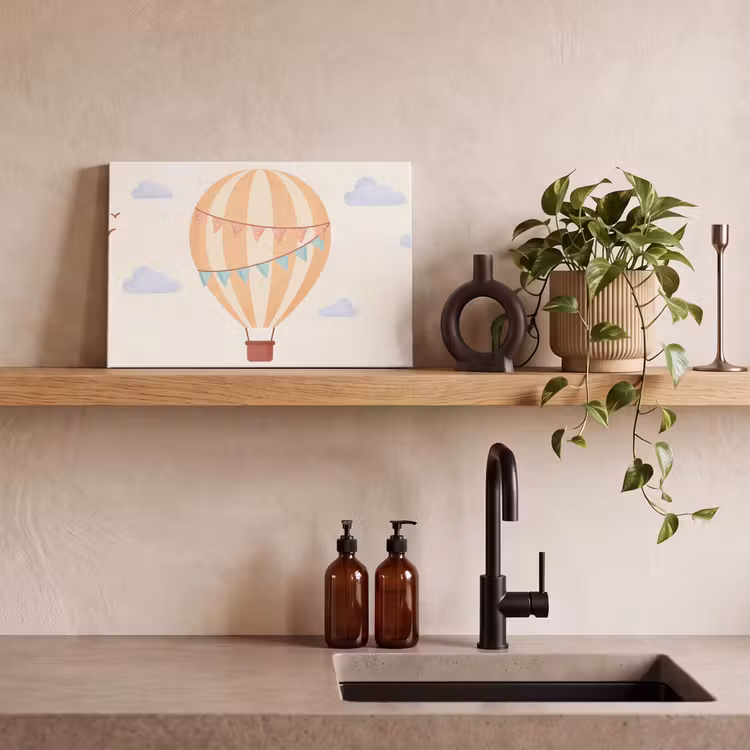 Leinwandbild - Heißluftballon – Wolken – Illustration – Sanft – Kinderzimmer — 3