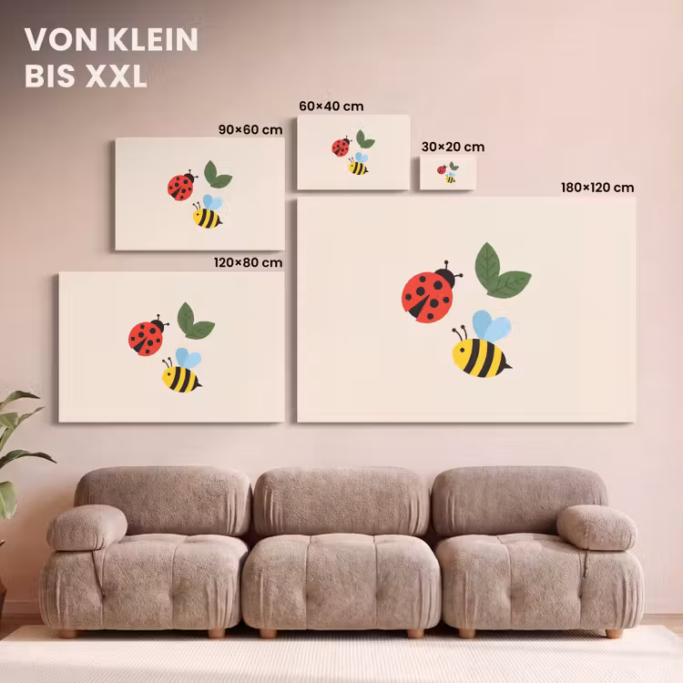 Leinwandbild - Insekt – Blatt – Natur – Verspielt – Illustration — 6