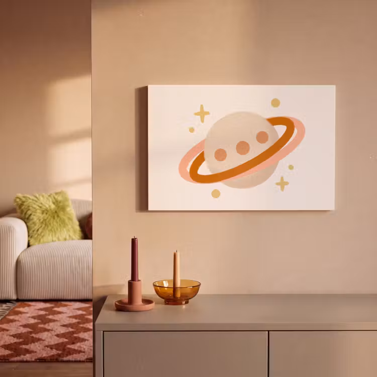 Leinwandbild - Planet – Ringe – Weltraum – Illustration – Beige — 2