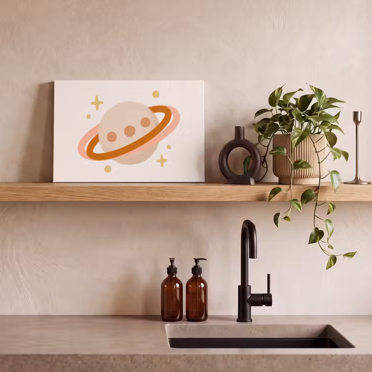 Leinwandbild - Planet – Ringe – Weltraum – Illustration – Beige — 3