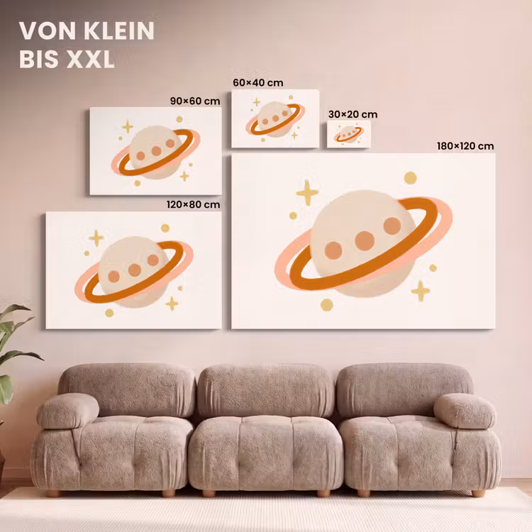 Leinwandbild - Planet – Ringe – Weltraum – Illustration – Beige — 6