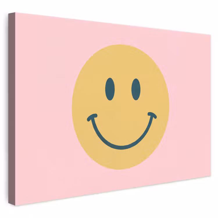Leinwandbild - Smiley – Gelb – Rosa – Symbol – Minimalistisch — 1
