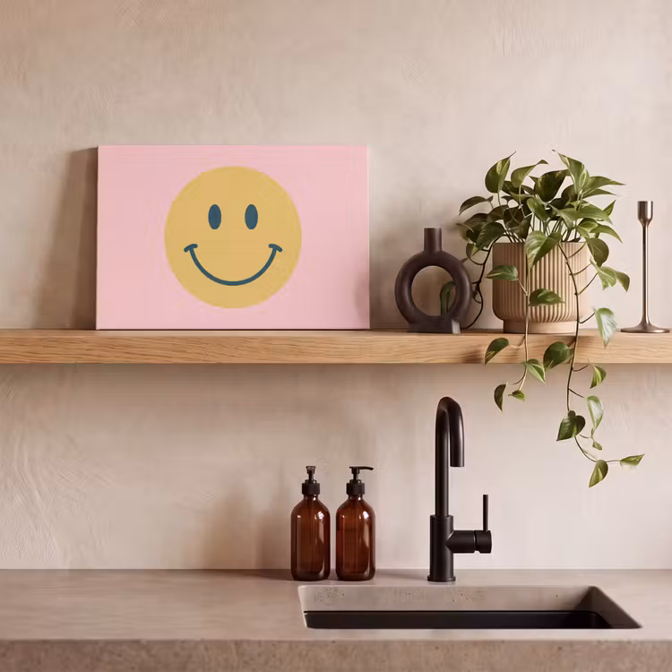 Leinwandbild - Smiley – Gelb – Rosa – Symbol – Minimalistisch — 3