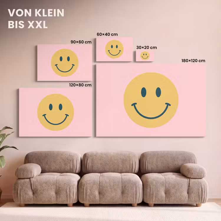 Leinwandbild - Smiley – Gelb – Rosa – Symbol – Minimalistisch — 6